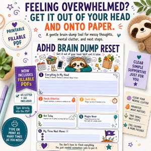 ADHD Brain Dump Reset | Fillable PDF & Printable Worksheet | Mental Clutter Overwhelm Planner | Digital Download