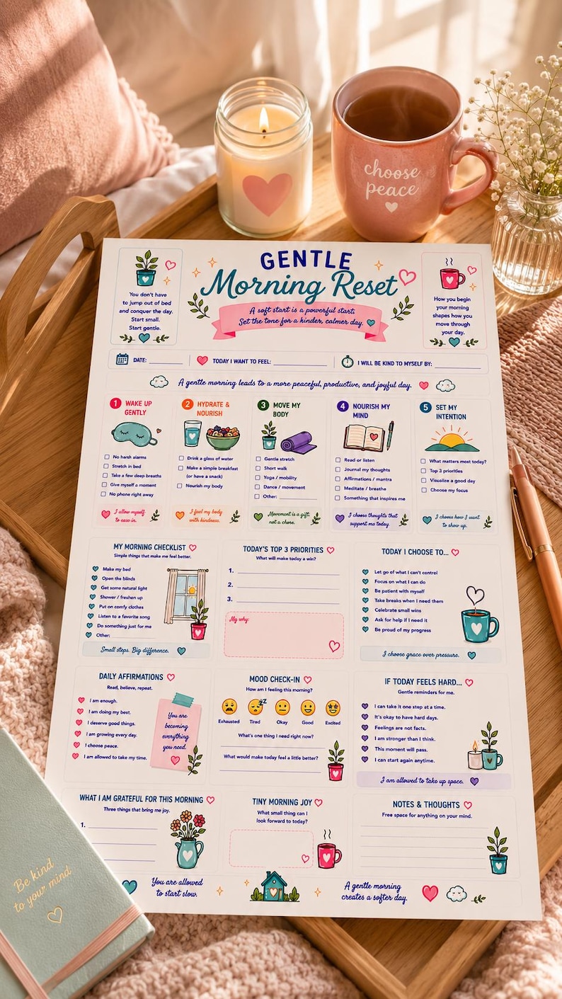 Gentle Morning Reset Printable | Morning Routine Planner | Self Care Worksheet | Wellness Journal (Digital Download) image 2