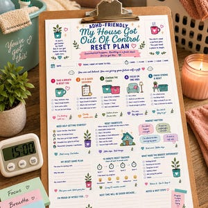 ADHD-Friendly House Reset Plan | Cleaning Motivation Planner | Overwhelm Reset Checklist | (Digital Download)