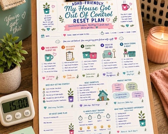 ADHD-Friendly House Reset Plan | Cleaning Motivation Planner | Overwhelm Reset Checklist | (Digital Download)