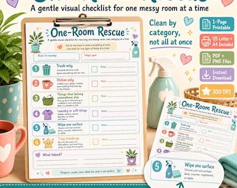One-Room Rescue Worksheet | ADHD Cleaning Checklist | Gentle Messy Room Reset Printable