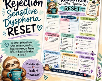 ADHD RSD Reset Worksheet, Emotional Regulation, Anxiety Reflection (PDF Download)