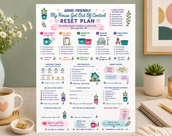 ADHD-Friendly House Reset Plan | Cleaning Motivation Planner | Overwhelm Reset Checklist | (Digital Download)