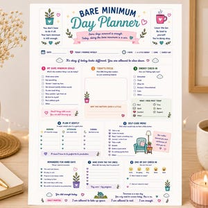 Bare Minimum Dagplanerare | Skonsam Produktivitet | Återhämtning från Utbrändhet | (Digital Nedladdning)