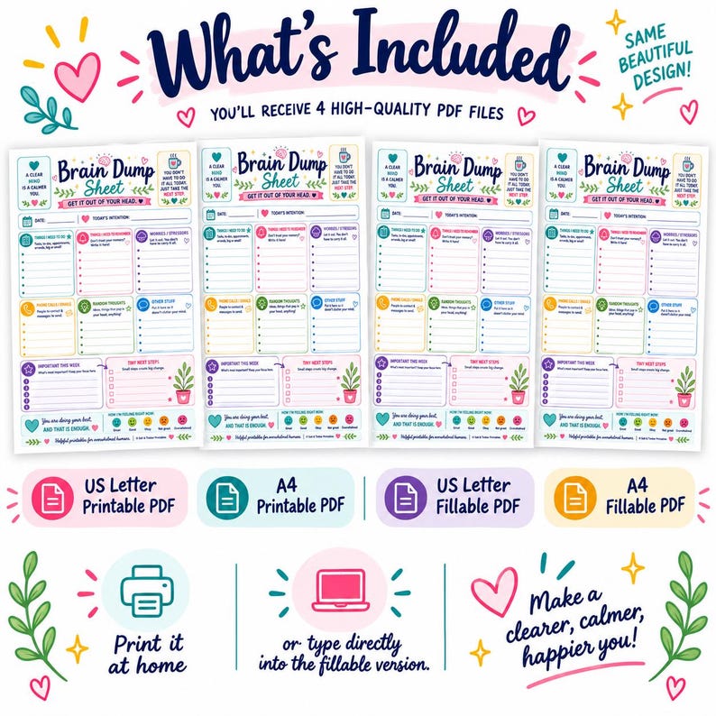 ADHD Brain Dump Planner Printable | Organize Thoughts, Tasks, Worries (Fillable PDF) bild 4