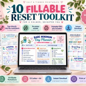 Fillable ADHD Worksheet Bundle | 10 Brain Dump, Burnout & Overwhelm Reset Tools | Digital PDFs + Printable Versions