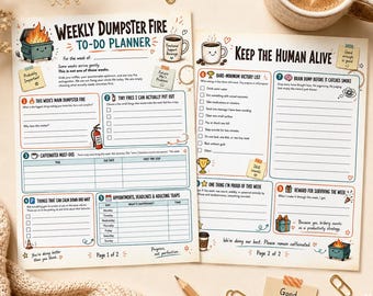 Weekly Dumpster Fire Planner, Funny ADHD Reset, Overwhelm Organizer (Instant Download)