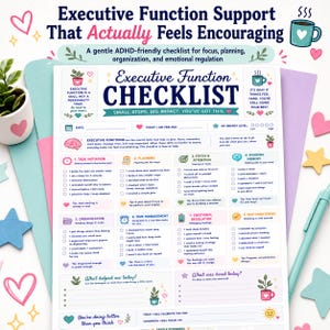 Executive Function Checklist Printable, ADHD Daily Support Worksheet, Focus Planning Organization and Emotional Regulation image 2
