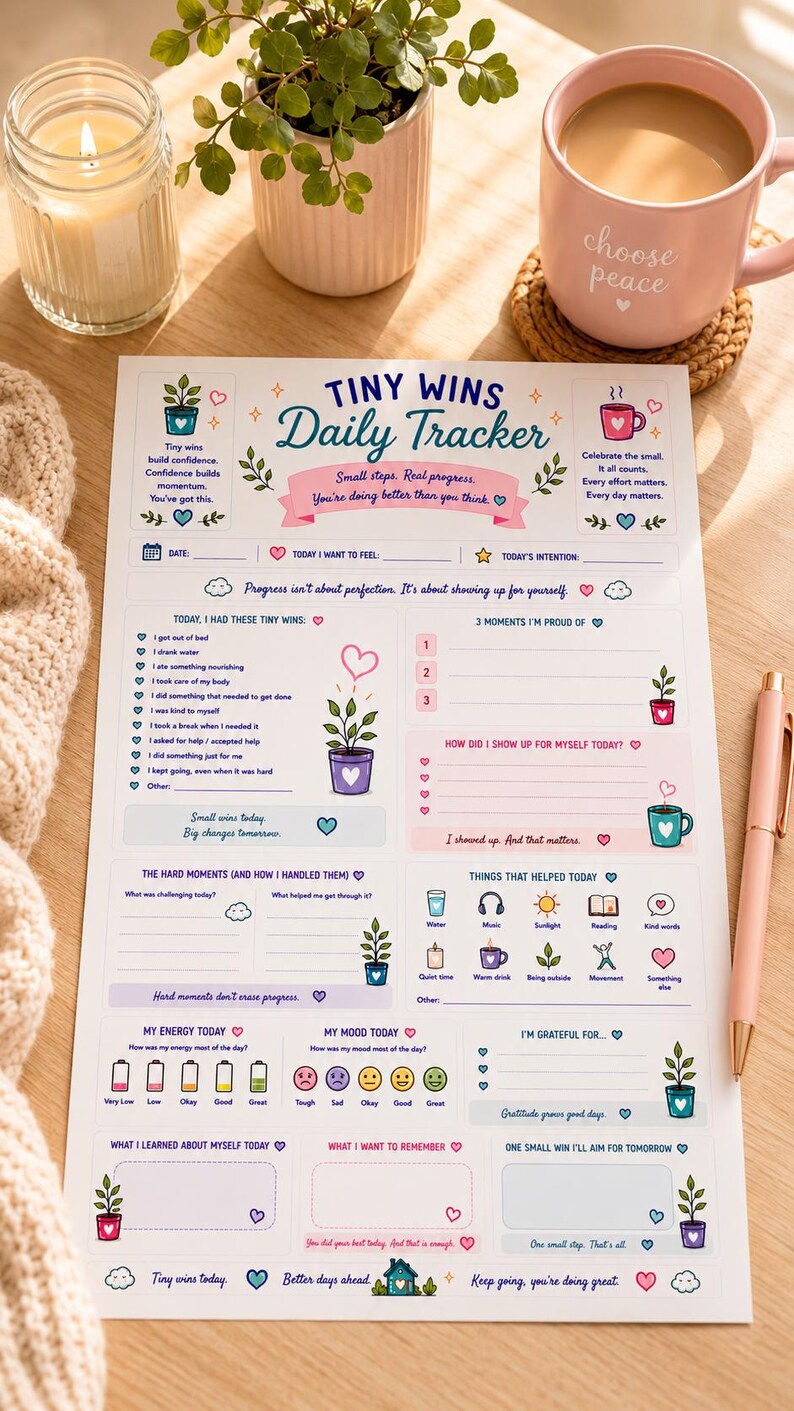 Tiny Wins Daily Tracker | Burnout Recovery, Self Care Journal Printable (Digital Download) image 6