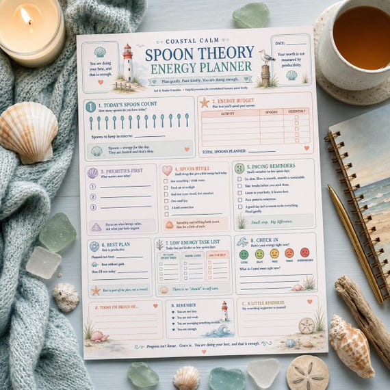 Spoon Theory Energy Planner | Chronic Illness Fatigue Tracker | Low Energy Pacing Printable (Digital Download)