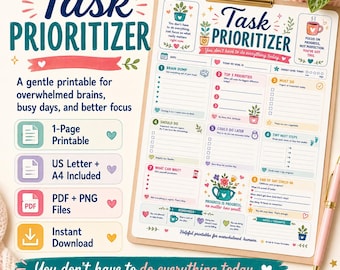 ADHD Daily Planner, Task Prioritizer Printable, Priority List Worksheet (Instant Download)