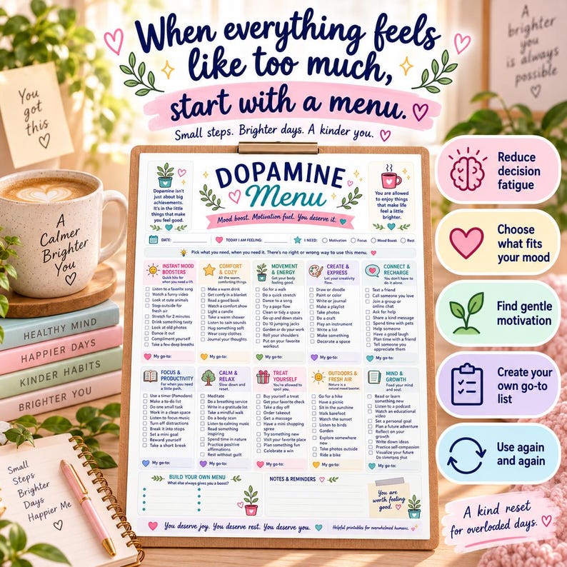 Dopamine Menu | ADHD Planner | Fillable PDF + Printable | Low Motivation Boost Tool image 6