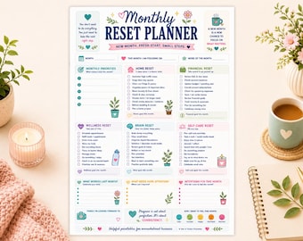 Monthly Reset Planner | Goal Tracker | Self Care | Wellness Tracker | (Digital Download)