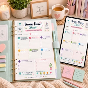 ADHD Brain Dump Sheet Printable | Mental Clutter Reset | Overwhelm Organizer & Anxiety Planner (Digital Download)