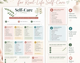 Self-Care Menu Printable | Gentle Wellness Planner for Overwhelmed Days (PDF Download)