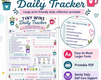 Tiny Wins Daily Tracker | Burnout Recovery, Self Care Journal Printable (Digital Download)