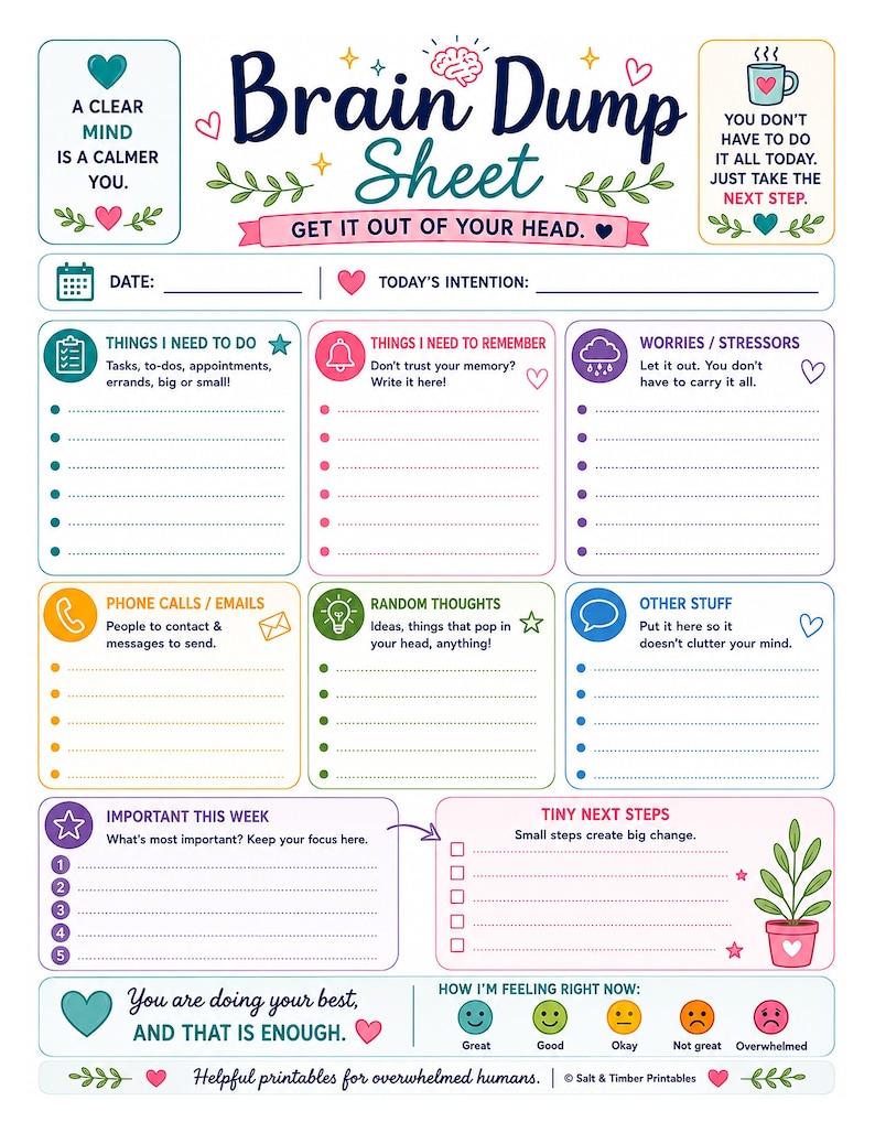 ADHD Brain Dump Planner Printable | Organize Thoughts, Tasks, Worries (Fillable PDF) bild 7