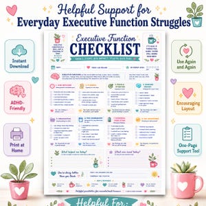 Executive Function Checklist Printable, ADHD Daily Support Worksheet, Focus Planning Organization and Emotional Regulation image 7