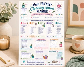ADHD-Friendly Cleaning Sprint Planner | Executive Function Cleaning Checklist |  (Digital Download)