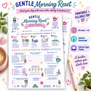 Morgenroutine-Planer | Sanfte Morgenroutine zum Ausdrucken | Ausfüllbares Selbstfürsorge-Tagebuch | Ruhige Morgenroutine