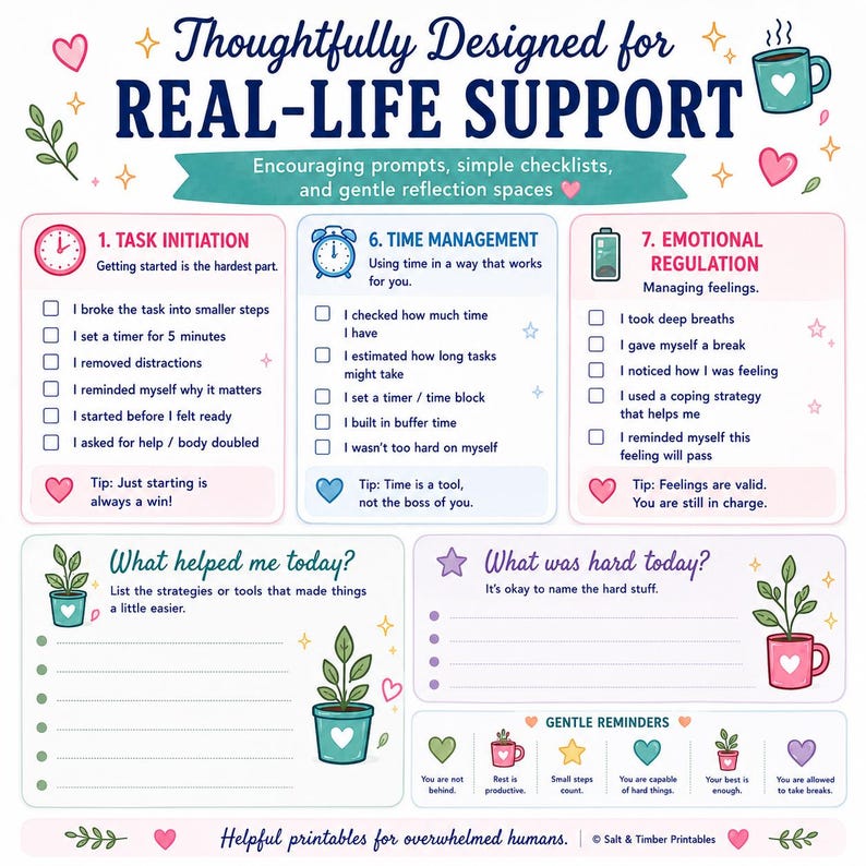 Executive Function Checklist Printable, ADHD Daily Support Worksheet, Focus Planning Organization and Emotional Regulation image 5