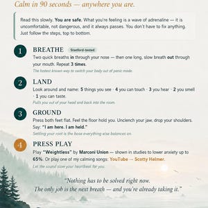 Panic Attack Help | 4-Step Grounding & Breathing Technique Printable (Digital Download) image 2