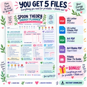Spoon Theory Energy Planner | Chronic Illness, ADHD & POTS Tracker | Fillable PDF