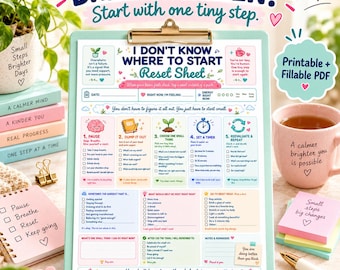 ADHD Overwhelm Reset Worksheet | Fillable PDF for Executive Dysfunction, Brain Dump (Printable)