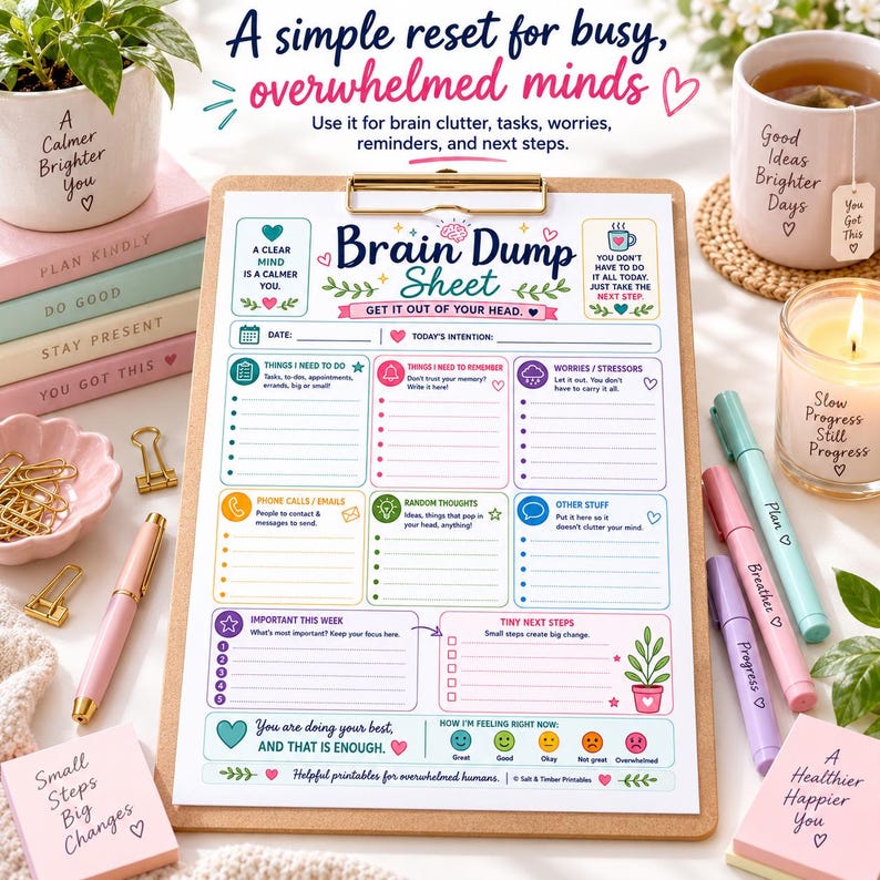 ADHD Brain Dump Planner Printable | Organize Thoughts, Tasks, Worries (Fillable PDF) bild 5