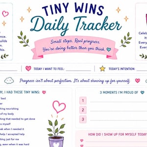 Tiny Wins Daily Tracker | Burnout Recovery, Self Care Journal Printable (Digital Download) image 2