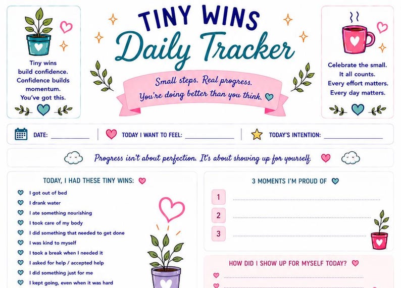 Tiny Wins Daily Tracker | Burnout Recovery, Self Care Journal Printable (Digital Download) image 2