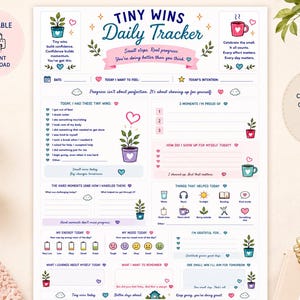 Tiny Wins Daily Tracker | Burnout Recovery, Self Care Journal Printable (Digital Download) image 1