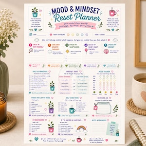 Mood & Mindset Reset Planner | CBT Mindset Journal | Anxiety and Mental Health Printable | Mood Tracker and Affirmations | PDF Download