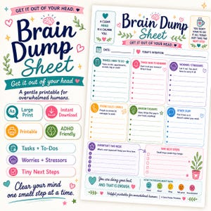 ADHD Brain Dump Sheet Printable | Mental Clutter Reset | Overwhelm Organizer & Anxiety Planner (Digital Download)