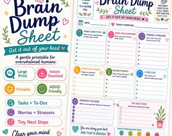 ADHD Brain Dump Sheet Printable | Mental Clutter Reset | Overwhelm Organizer & Anxiety Planner (Digital Download)