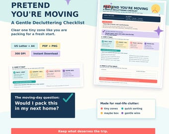 Decluttering Checklist, ADHD Friendly Home Reset Printable, Gentle Organizing Worksheet