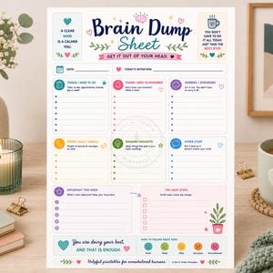 Brain Dump Sheet Printable | ADHD Mental Clutter Reset | Overwhelm Anxiety Burnout Organizer | Neurodivergent Planner | Instant Download