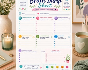 ADHD Brain Dump Sheet Printable | Mental Clutter Reset | Overwhelm Organizer & Anxiety Planner (Digital Download)