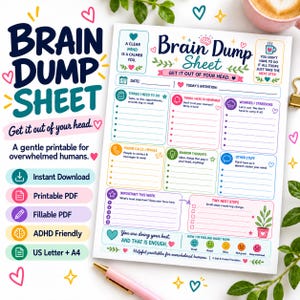 ADHD Brain Dump Reset Planner | Printable + Fillable PDF for Overwhelm, Mental Clutter & Task Organization Planner