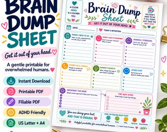 ADHD Brain Dump Reset Planner | Printable + Fillable PDF for Overwhelm, Mental Clutter & Task Organization Planner