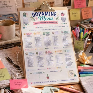 Menu de Dopamina para Imprimir | Ferramenta de Autocuidado para TDAH, Planejador para Neurodivergentes (Download em PDF)