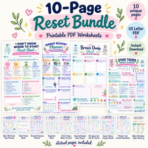Executive Function Worksheets | 10-Page ADHD Overwhelm Reset Bundle | Burnout Recovery, Brain Dump & Dopamine Menu