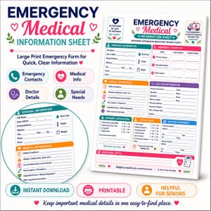 Emergency Medical Information Sheet | Organized Health Records for Peace of Mind (Digital Download)