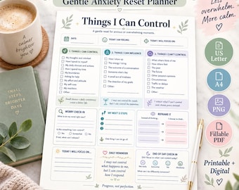 Things I Can Control Planner | Anxiety Reset Planner | Fillable PDF for Overthinking, Stress & Overwhelm