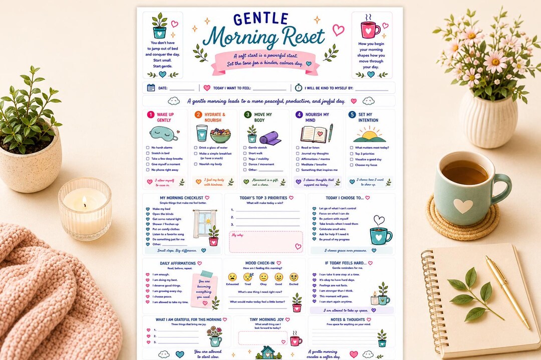Gentle Morning Reset Printable | Morning Routine Planner | Self Care ...