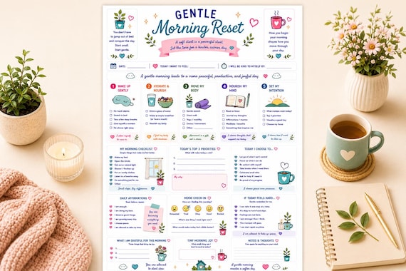 Gentle Morning Reset Printable | Morning Routine Planner | Self Care Worksheet | Wellness Journal (Digital Download)