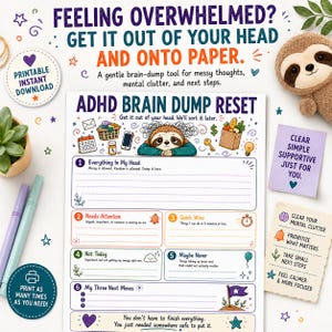 ADHD Brain Dump Reset Printable | Mental Clutter Worksheet | Overwhelm Planner | Executive Function Tool | Neurodivergent Adults