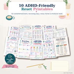 ADHD Burnout Reset Bundle | Overwhelm, Brain Dump, Low-Energy, PDF & Fillable PDF Worksheets