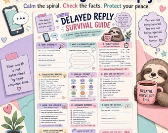 Delayed Reply Anxiety Worksheet, Overthinking Texting, Rejection Sensitivity Reset (Instant Download)