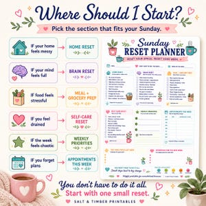 Sunday Reset Planner Printable | Weekly Checklist, Self-Care, Meal Planning (Digital Download) image 3